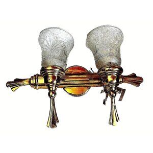 VTG Brass Light Wall Fixture Bath Vanity Gold Finish 2 Frosted Tulip Shades NWT